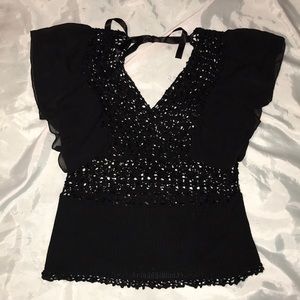 Fun double V-neck sequined sweater